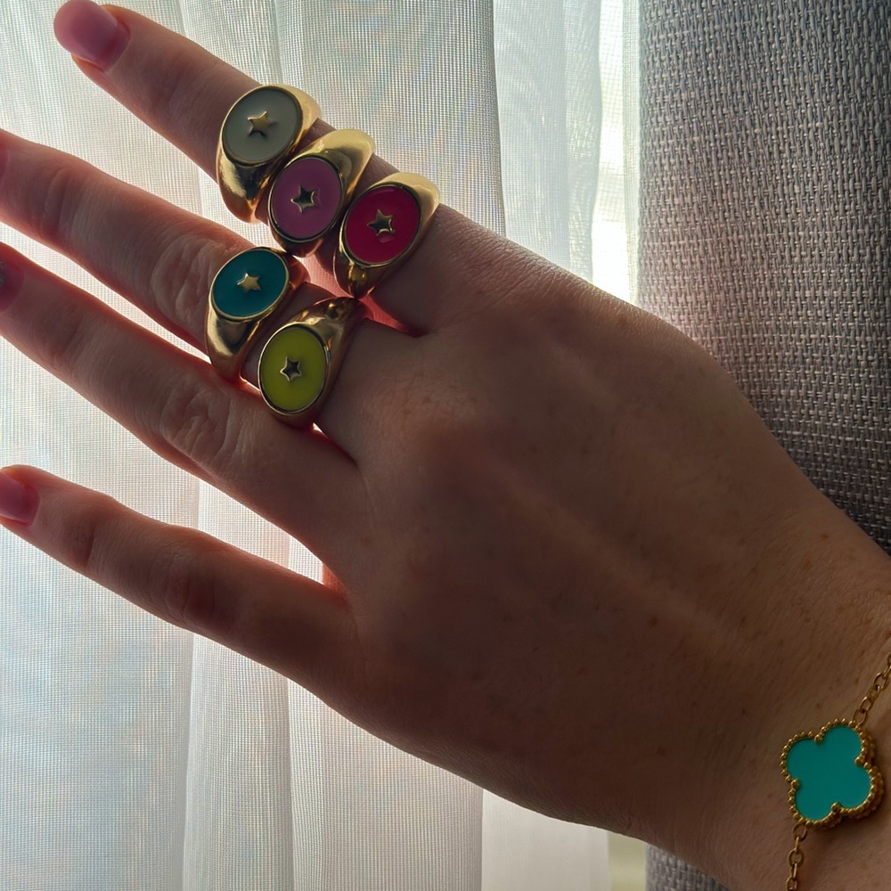 Gold and Multicolor Enamel Star Rings